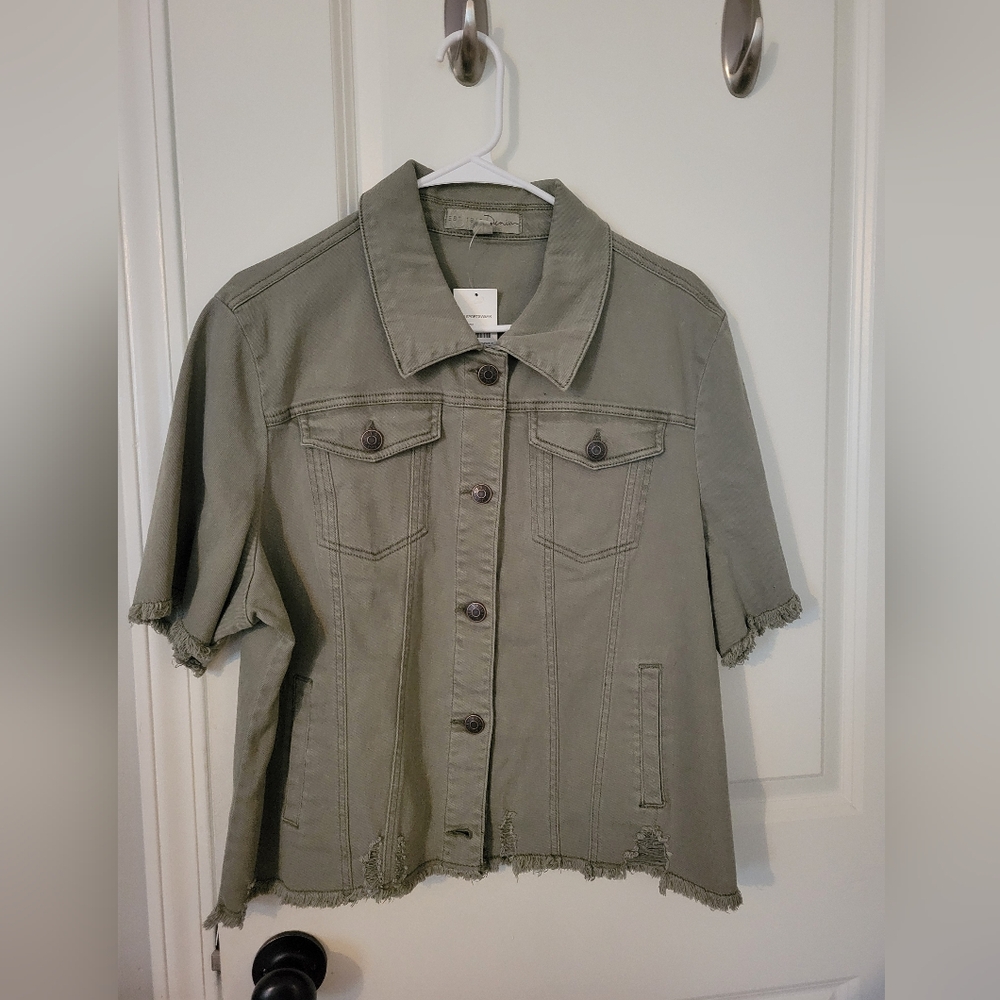 Olive Green Frayed Hem Jacket